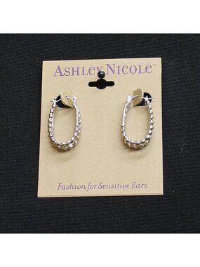 NWT Ashley Nicole Fashion Textured Double Row Oval Earrings Silver Gray 1"